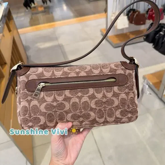 NWT Coach Etta Small Flap Shoulder Bag In Signature Chenille CCV65 Khaki/Vinta
